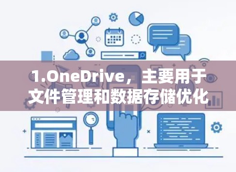 1.OneDrive，主要用于文件管理和数据存储优化，通过自动识别重复文件，减少存储空间浪费，提升效率